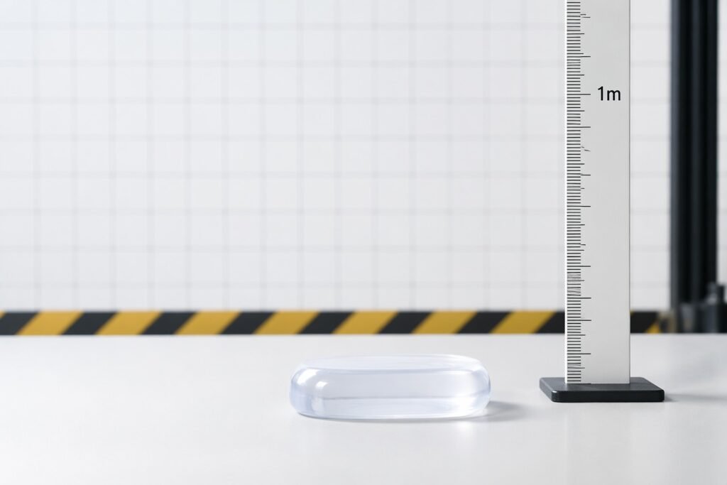 Product durability drop test setup with 1-meter height reference for adult toy quality inspection