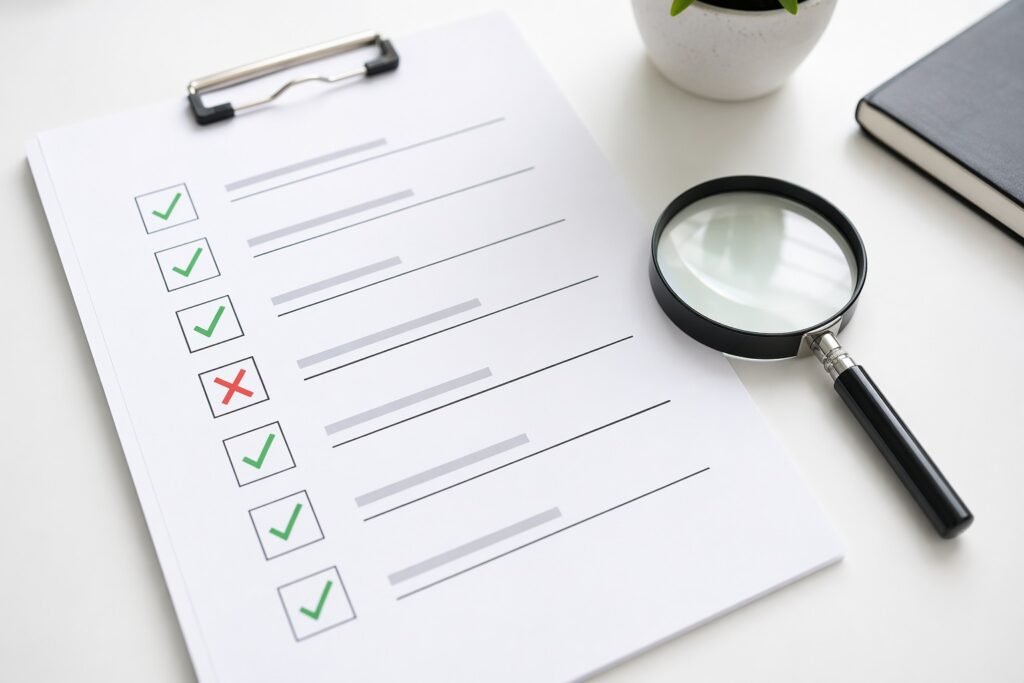 Quality inspection checklist with pass/fail markers for rabbit vibrator sample evaluation